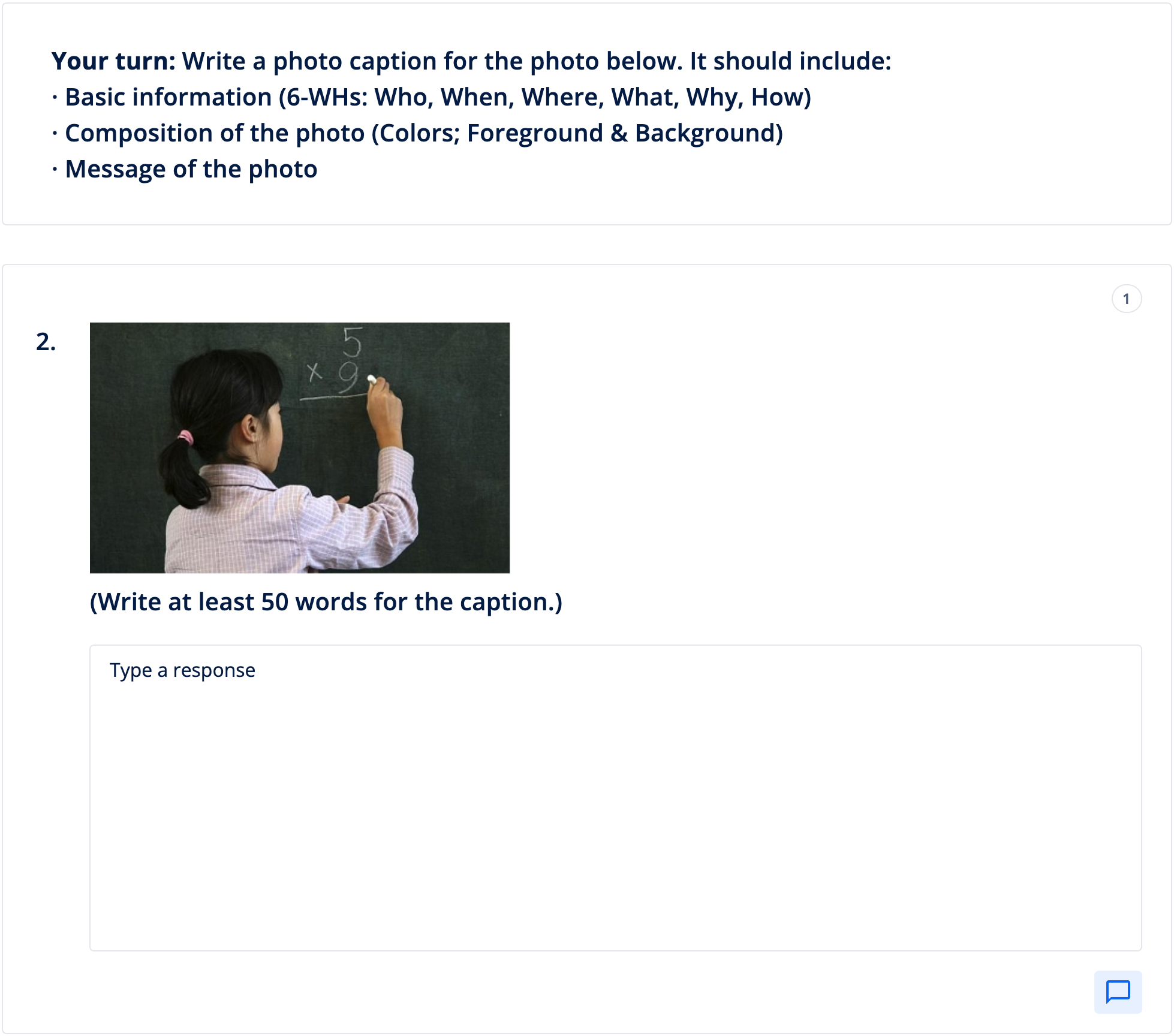 Free response question in the Photo Captions section