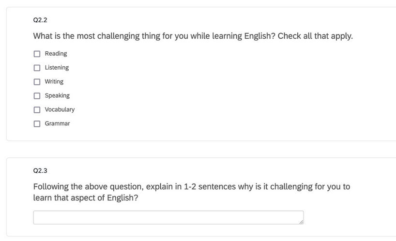 Screenshot of Prolific survey questions