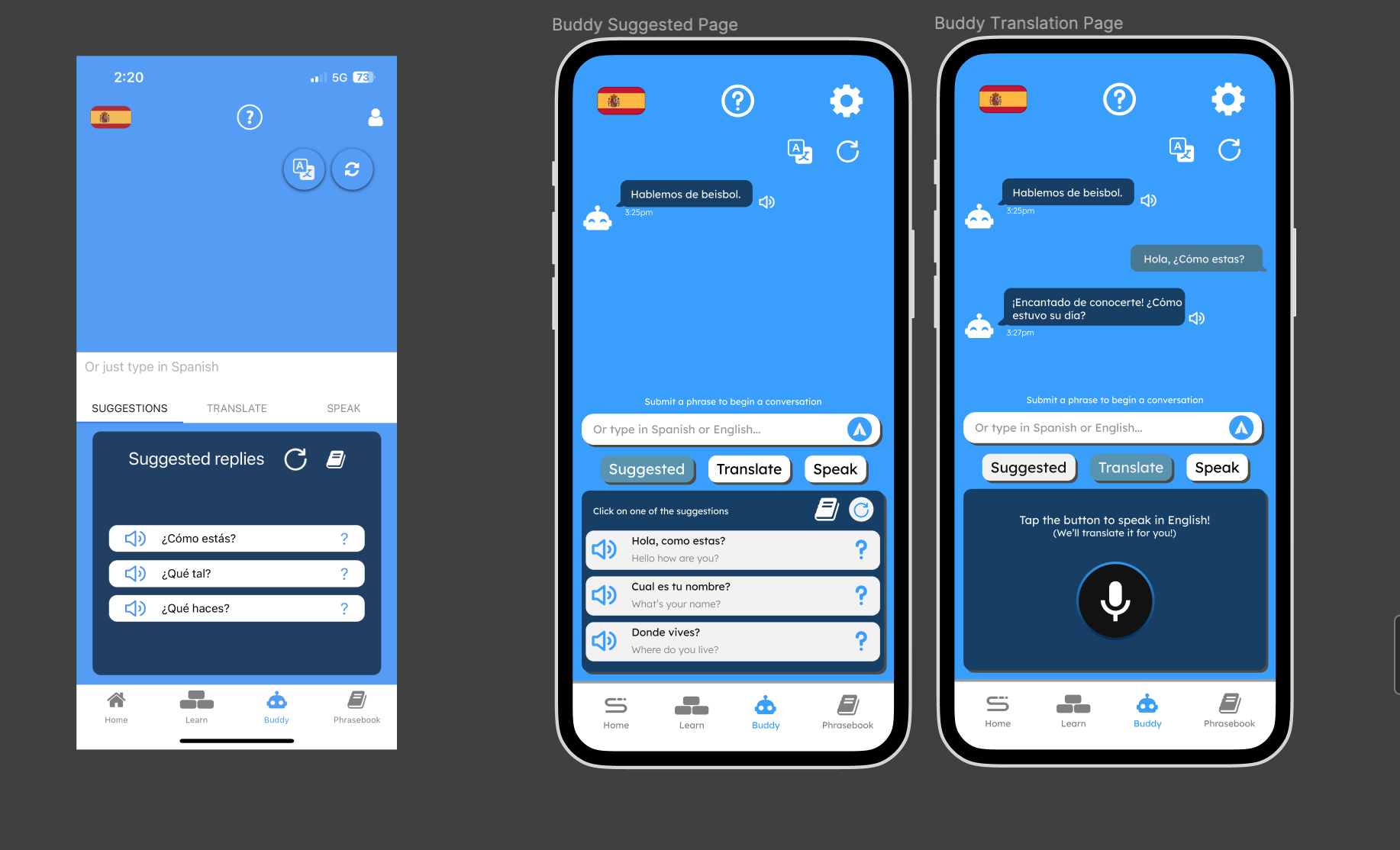 Chatbot screen designs